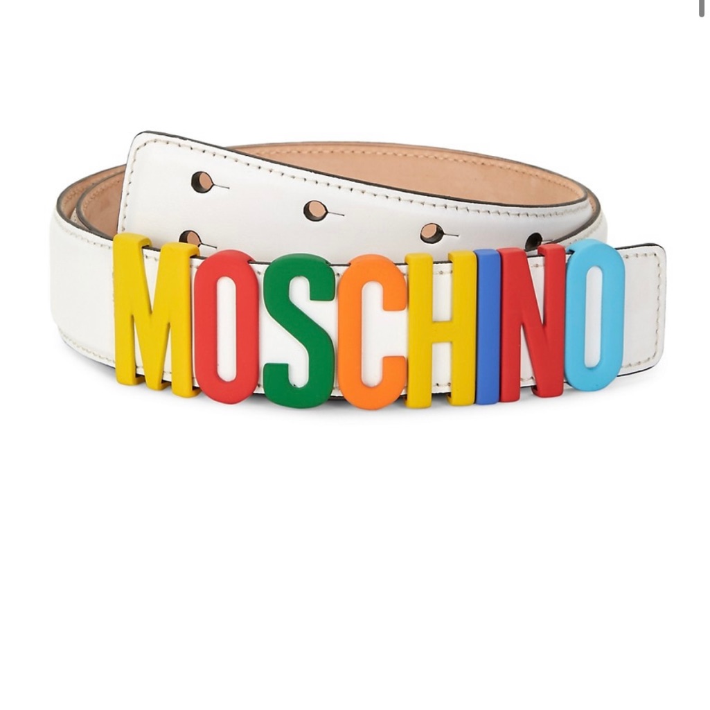 Brand New Moschino Women's Rainbow Logo Buckle Leather Belt